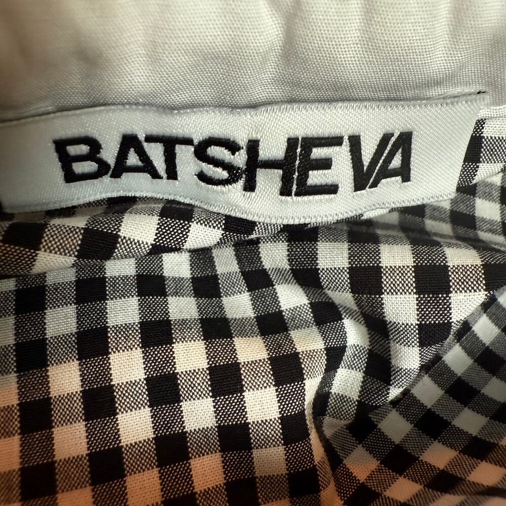 Batsheva Lou Blouse Size 10 Black /White Check Taffeta 3/4 Puffed Sleeves - Picture 12 of 13